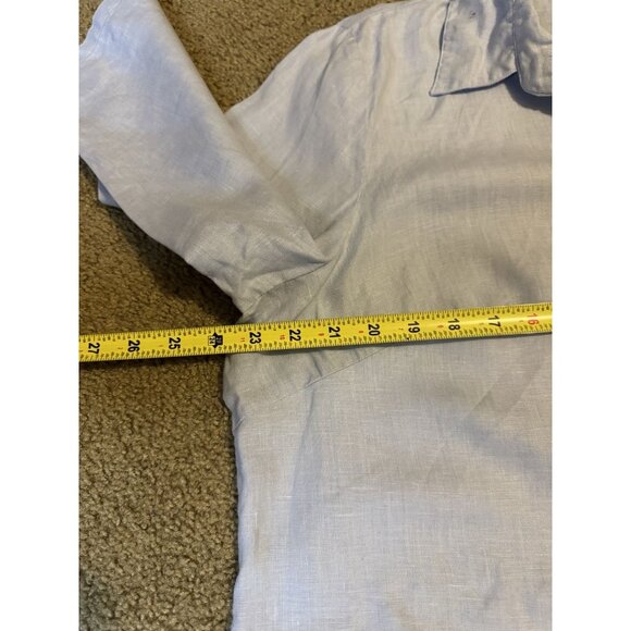 EDWARD Irish Linen Light Blue Button Shirt Top Embroidered 3/4 Sleeve Casual 1X - Picture 7 of 8